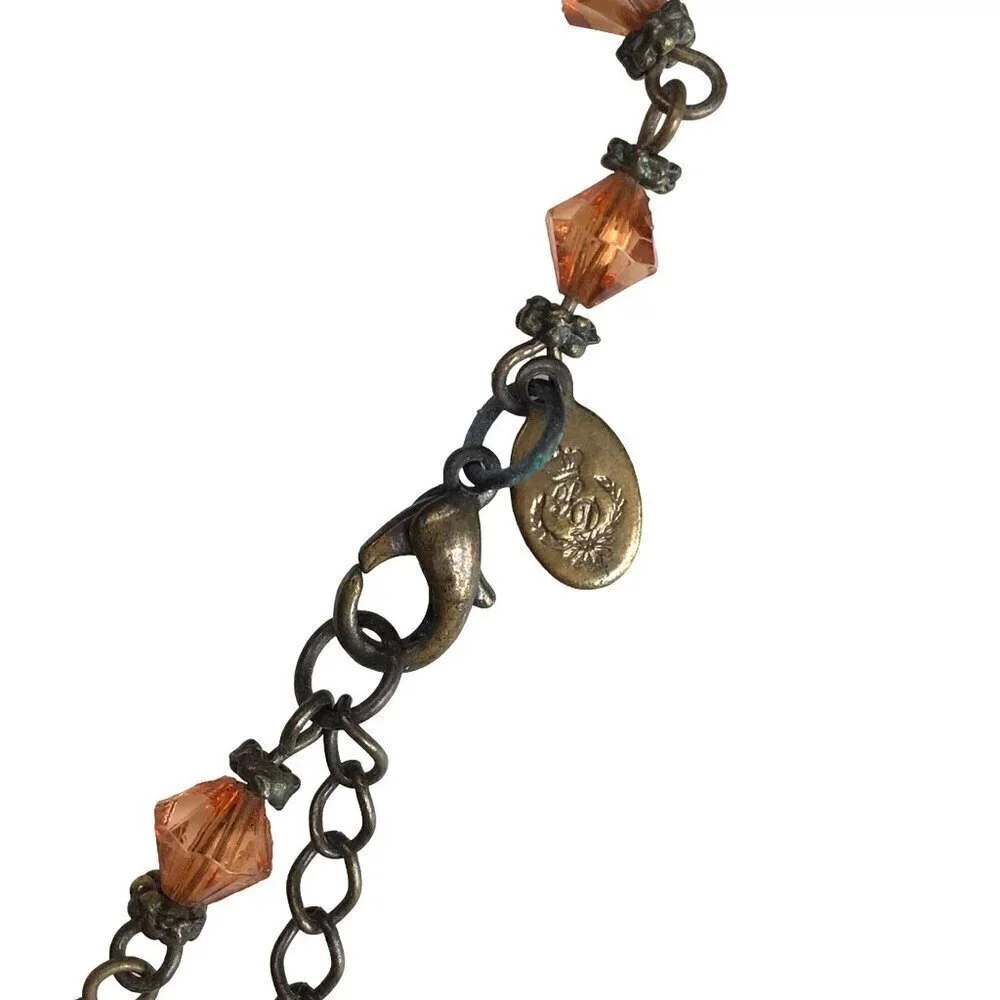 Premier Designs Necklace Beaded Fringe Brown Pink Tones Adjustable Length